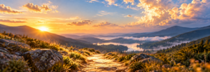 Luminous path through a valley representing the nearness of God