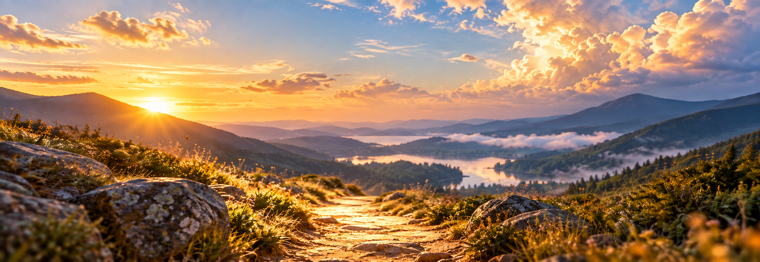Luminous path through a valley representing the nearness of God
